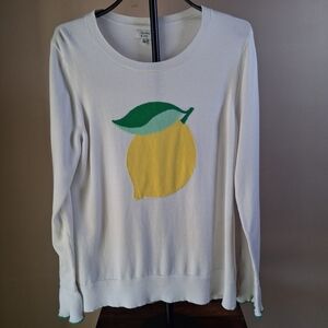 Crown & Ivy Women's White Lemon Sweater; Size L